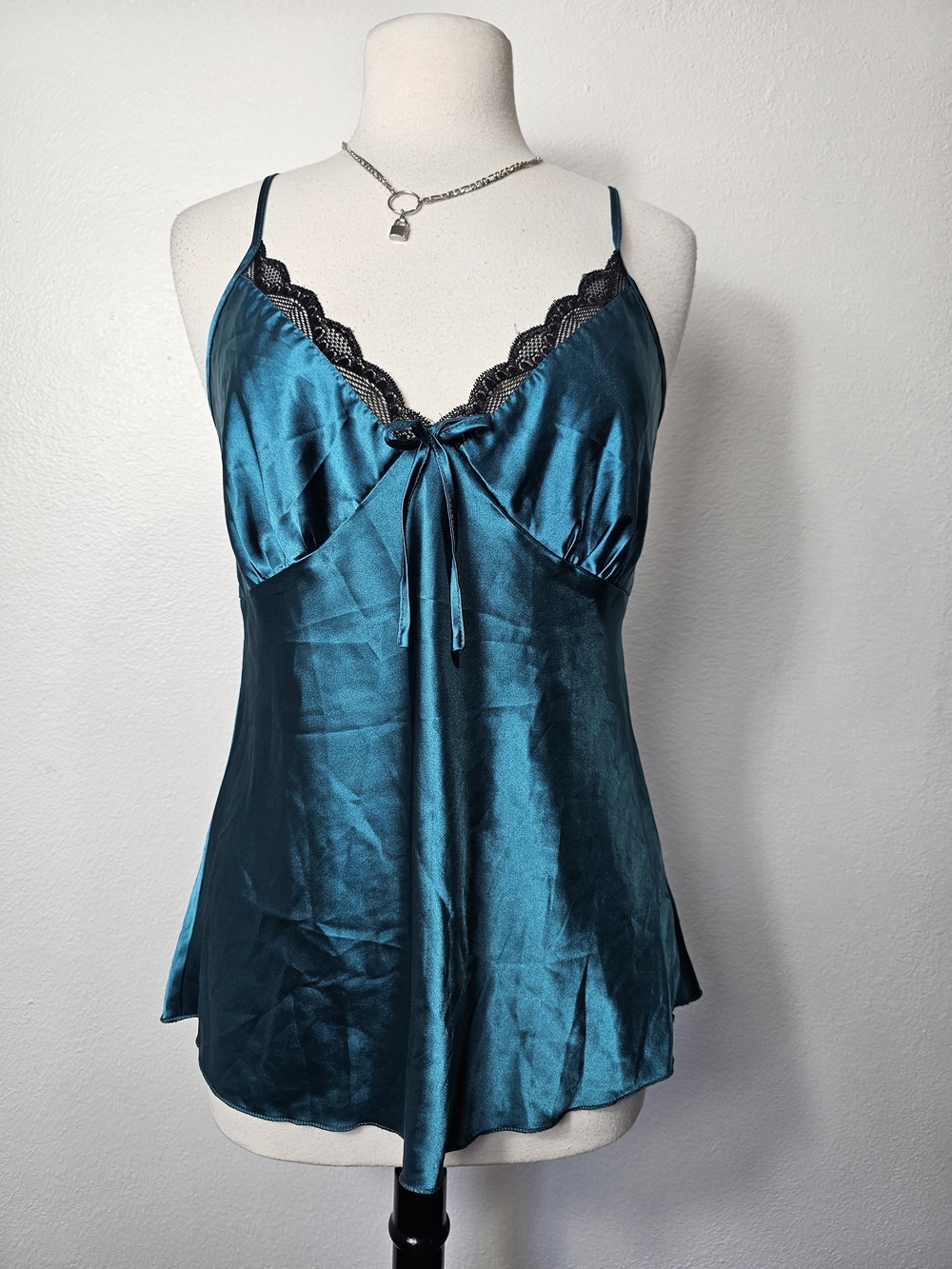 Satin Teal Lace-Trim Nightgown & Robe Set - Picture 3 of 8